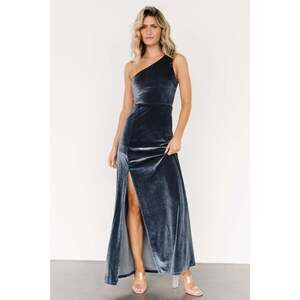Baltic Born Tatiana Velvet One Shoulder Maxi Dress | Slate Blue Size MM